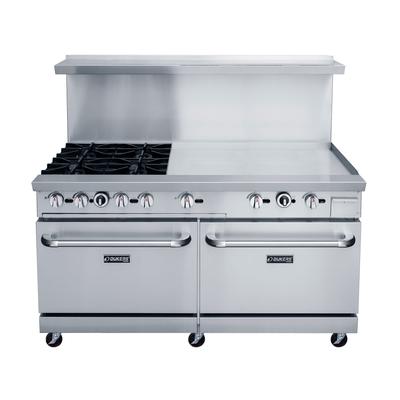 Dukers DCR60-4B36GM 60" 4 Burner Commercial Gas Range w/ Griddle - 2 Standard Ovens, Convertible, Stainless Steel, Gas Type: NG
