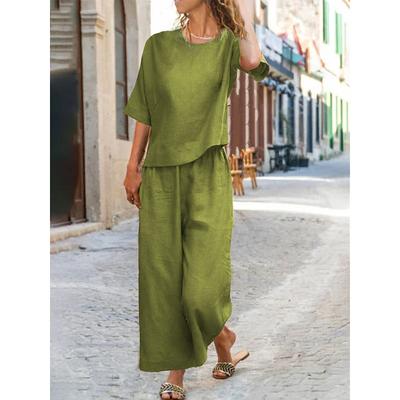 Women's Cotton Linen Sets Two Piece Sets Pure Color Hot Casual Comfort Home Daily Spring Fall