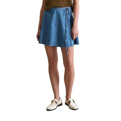 Jeansrock MARC O'POLO DENIM "mit recyeltem Leinen-Garn", Damen, Gr. S, blau (aqua), Obermaterial: 47% Baumwolle, 33% Lyocell, 20% Leinen, unifarben, ausgestellt kurz, Röcke Image