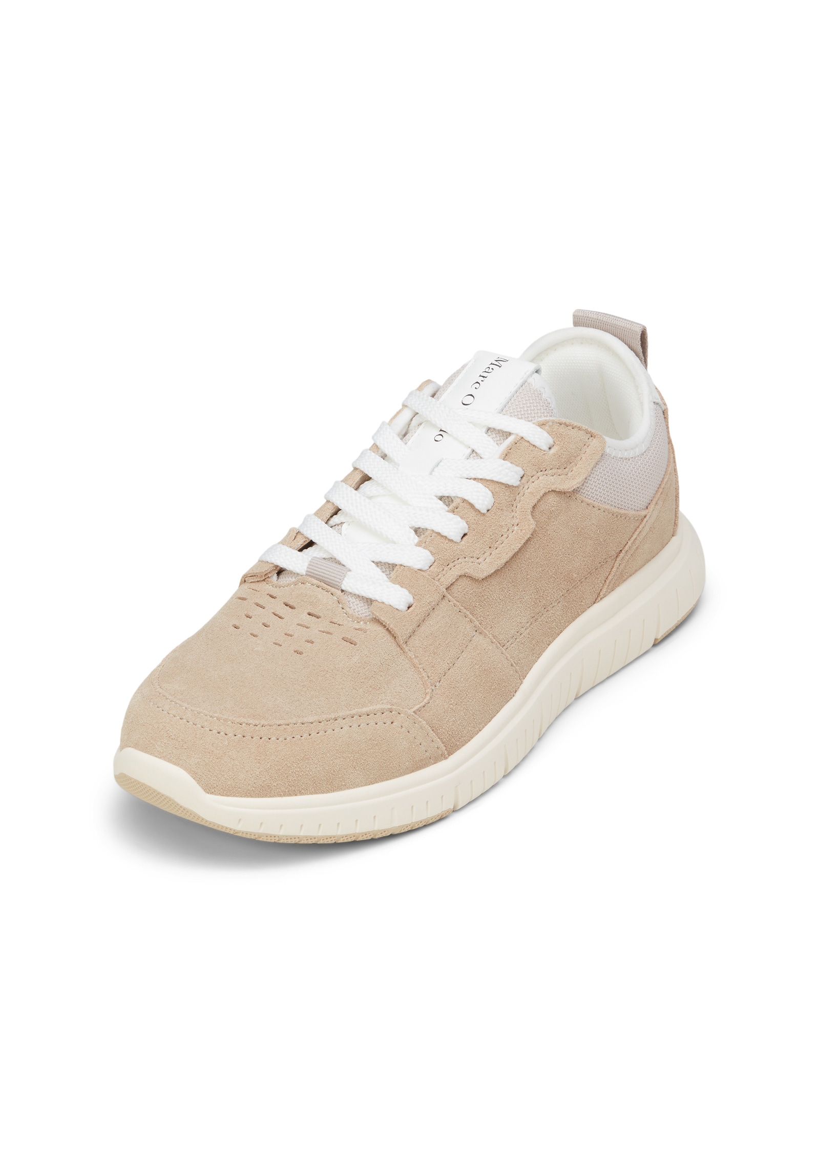 Sneaker MARC O'POLO "aus edlem Veloursleder", Herren, Gr. 46, sesame, dapple gray, Obermaterial: 100% Leder (Rind), unifarben, Schuhe Sneaker