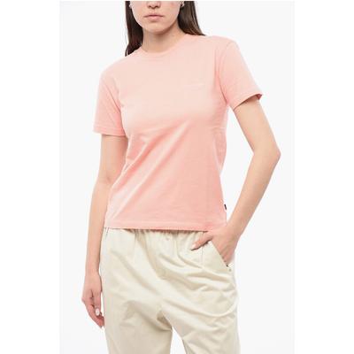 Monochromes Baumwoll-T-Shirt mit Rundhalsausschnitt in Rosa Image