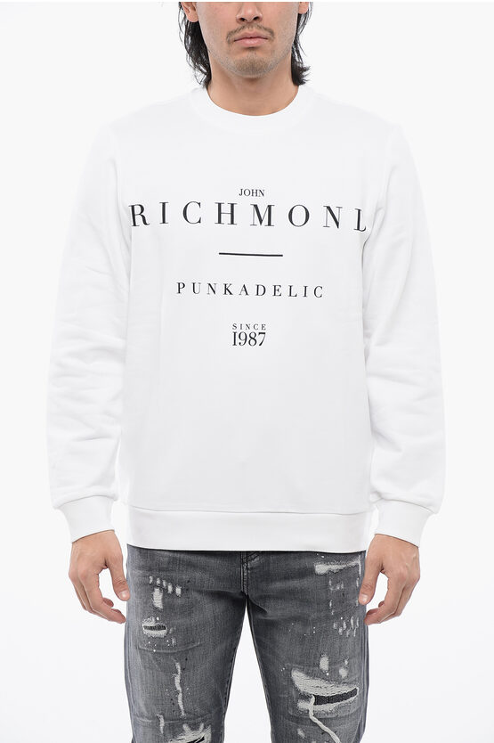 Sweatshirt aus gebürsteter Baumwolle mit Rundhalsausschnitt und Logo-Print in Weiß Image
