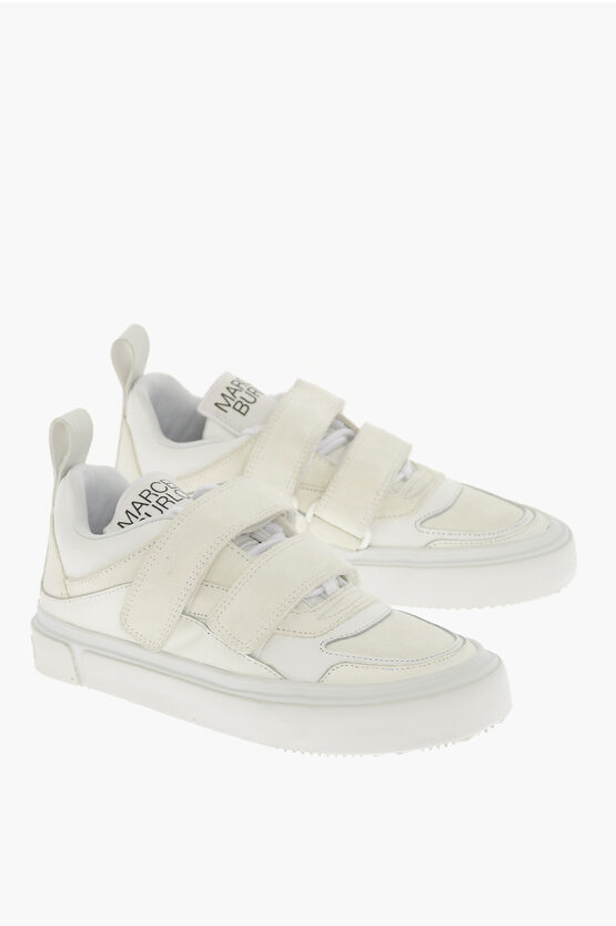 Low-Top-Sneaker aus Wildleder mit Klettverschluss in Weiß