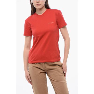 Monochromes Baumwoll-T-Shirt mit Rundhalsausschnitt in Rot Image