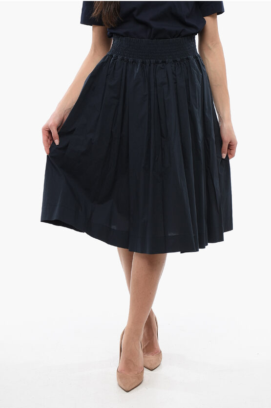 Ausgestellter Midirock aus Popeline-Baumwolle in Blau