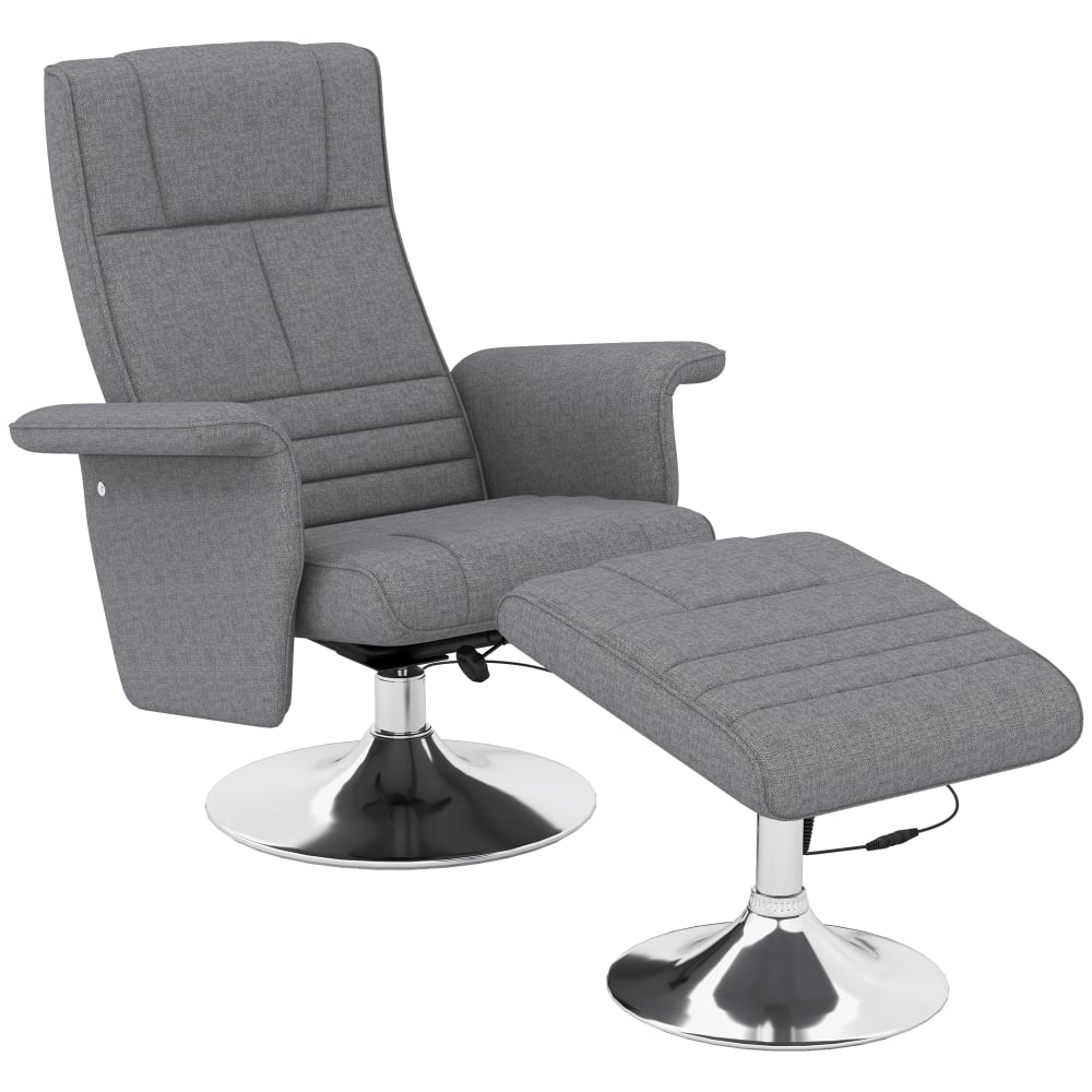 Fauteuil relax massant avec pouf tissu effet lin gris foncé