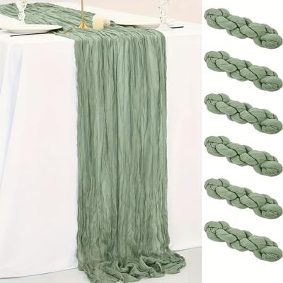 TEMU Pack Of 6 Bohemian Style Cheese Cloth Table Runners - Vintage Grass Green, Suitable For Weddings, Bridal Showers, And Birthday Parties Image
