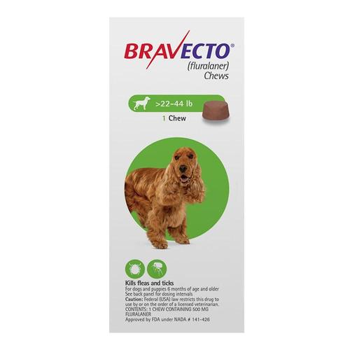 Bravecto Pour Chiens Moyens 22- 44 Lbs (Vert) 1 Chew