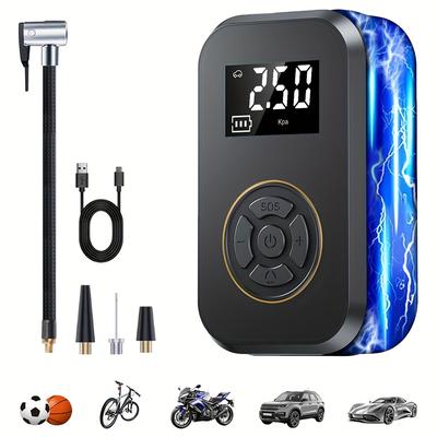 TEMU A Versatile Portable Wireless Car Tire Inflator, Air Compressor, Led Flashlight - Usb Rechargeable Large Capacity Lithium Battery, Inflation Mode, Display Screen Image