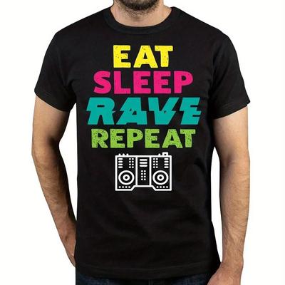 TEMU Rave Repeat T Shirt Dj Electronic Graphic Cotton Streetwear Short Sleeve Birthday Gifts T-shirt Men Image