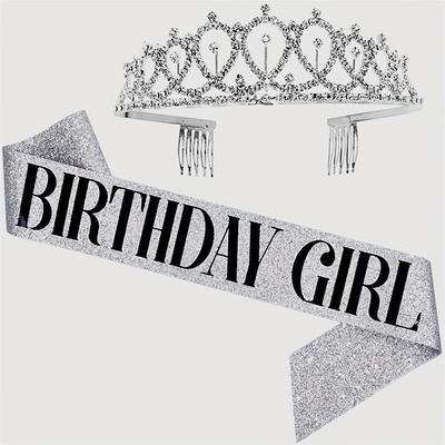 TEMU 1 Set Birthday Girl Rhinestone Crown Headband Set, Party Accessories For Birthdays Image