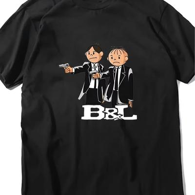 TEMU Unisex Bolek I Bajki Graphic T-shirt- Funny Polish Novelty Tee With Cartoon Characters, Black Casual Cotton Tee For Men And Women, Wear, Humorous Gift Idea, Funny T Shirts Image