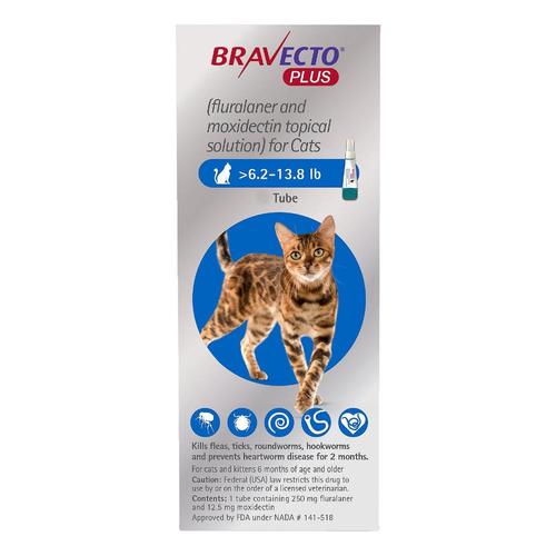 Bravecto Plus Pour Chats Moyens 250 Mg (6.2 à 13.75 Lbs) Bleu 2 Doses