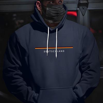 TEMU Plus Size Men' Hoodie - Knitted Polyester Pullover With Deutschland And Pocket, Casual Hooded Sweatshirt For Image
