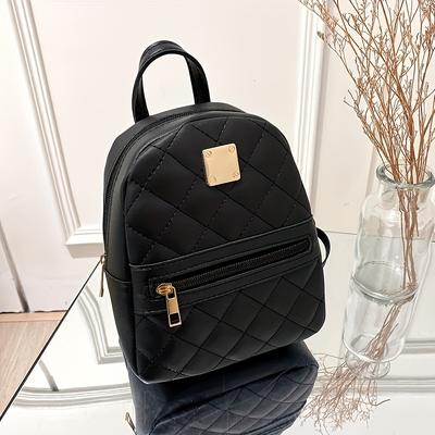 TEMU Women's Lightweight Quilted Diamond Backpack - Adjustable Shoulder Straps, Zipper Closure, Multi-use Casual Purse For Daily (/pink), , Stylish Accessory, Goldtone Hardware Image