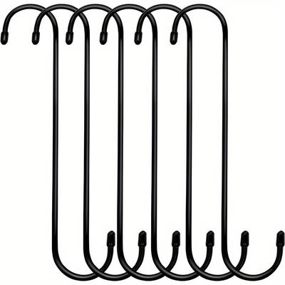 TEMU 6pcs Black Heavy Duty Long S Hooks For Hanging Plant Extension Hooks For Kitchenware, Utensils, Pergola, Closet, Flower, Basket, Garden, Patio, Indoor Outdoor Uses, 10in Image