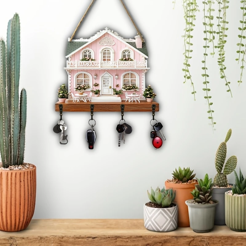 1 Stück 2D Holz Hängedekoration Haushalt Schlüsselhaken Farben Hütte Holzschild Haushalt Holz Schlüsselanhänger Wand Wand