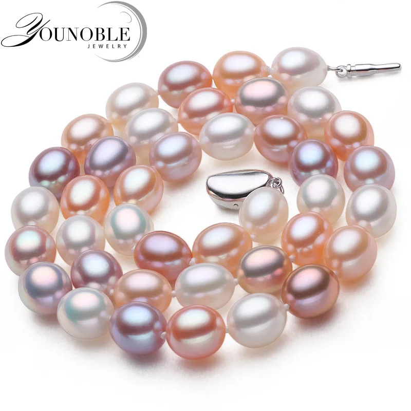 Echte Süßwasserperlen-Halskette für Damen, Hochzeit Mehrfarbige Natürliche Perlen-Choker-Halsketten Ehefrau Mutter Geburtstagsgeschenke Image
