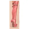 Rosa Schnalle Über Kniehohe Stiefel Thin High Heel Spitz Mode Sexy Cool 2025, Winter Große Größe Frau Schuhe Zapatillas Mujer