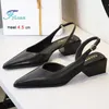 2025 schwarz 4,5 cm Dicke Mitte Heels Spitz Frauen Schuhe Aushöhlen Sandalen Haken Strap Damen Pumps