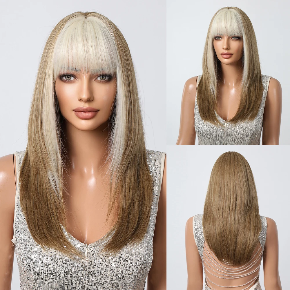 GEMMA Blonde Pony Cosplay Perücke Synthetische Lange Gerade Braune Layered Perücken für Frauen Tägliche Party Natürliches Haar Hitzebeständig Image