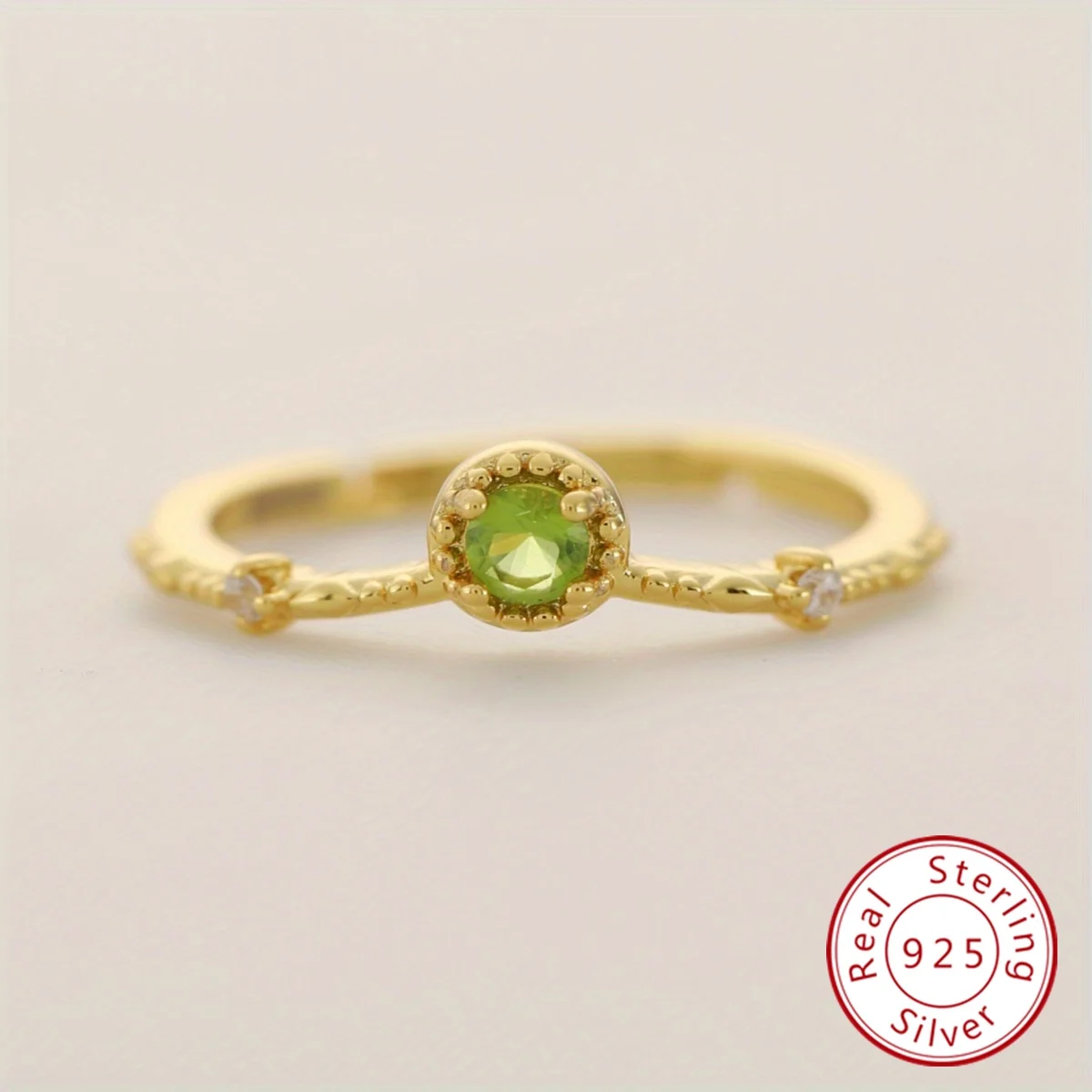 Offener Ring aus 925er-Sterlingsilber für Damen, 18 Karat vergoldet, grüner Zirkonia, verstellbar, Vintage-Stil, Party, Alltag, edler Schmuck
