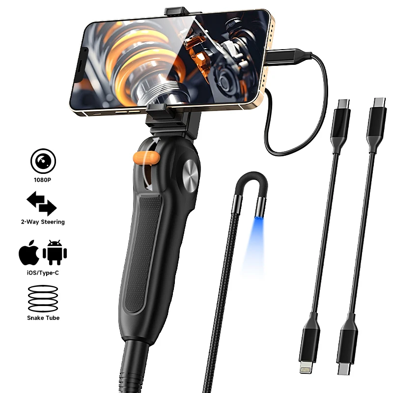 6,2 mm/8,5 mm Gelenk-Endoskop 1080P 2-Wege 180 ° Handgehaltene industrielle Endoskop-Inspektionskamera für die Lenkung für iOS/Typ C Image