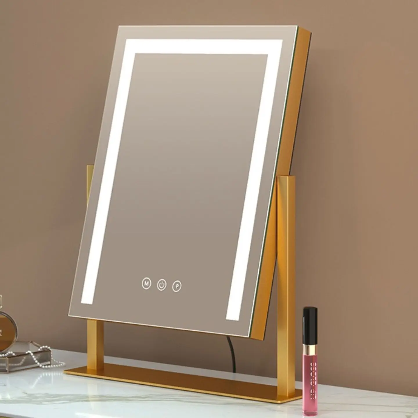 Beleuchteter Kosmetik-Make-up-Spiegel mit Lichtern, Touch-Steuerung, 3-farbige Beleuchtung für Schlafzimmer, abnehmbare 15-fache Vergrößerung 360 ° Rotation Image