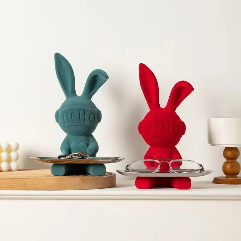Keramik beflockt Kaninchen Elefant Statue Tier Skulptur Hase Dekor niedliche Figur Ornament Fernbedienung Schlüssel Lagerung Sparschwein Image