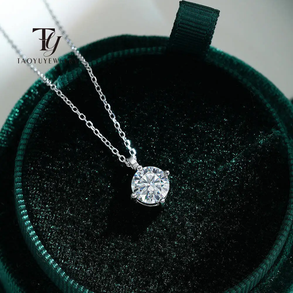TY S925 Sterling Silber 1 Karat Moissanit Halskette Silber Anhänger Für Frauen Mode Klassische Vier-zinken Schmuck VVS1 D Farbe Image