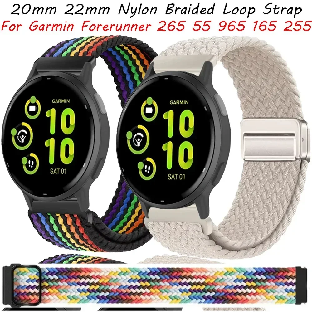 22 mm 20 mm geflochtenes Nylon-Schlaufenarmband für Garmin Forerunner 265 55 965 165 255 elastisches Armband Armband Garmin Venu 3 2/Active 5 Image