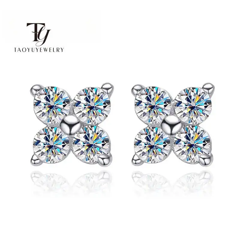 TY D VVS1 Runde Moissanit-Ohrstecker für Damen und Herren, 4 Steine, klassischer S925-Sterlingsilber-Ohrring mit GRA-Geschenkschmuck Image