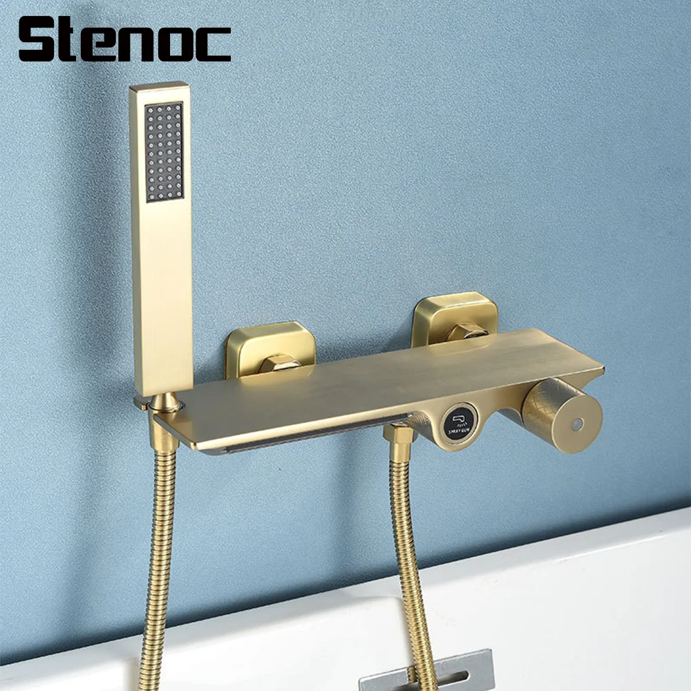 Brosse or laiton cascade laiton baignoire robinet salle de bain robinet bain douche robinet mélangeur grue mural robinet pour salle de bain