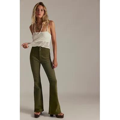 We The Free Jayde Flare Jeans at Free People in Deep Olive, Size: 26