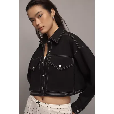 By Anthropologie Ponte Topstitch Cropped Jacket
