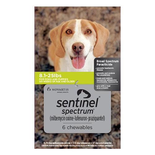 Sentinel Spectrum Green Pour Chiens 8.1-25 Lbs 6 Chews