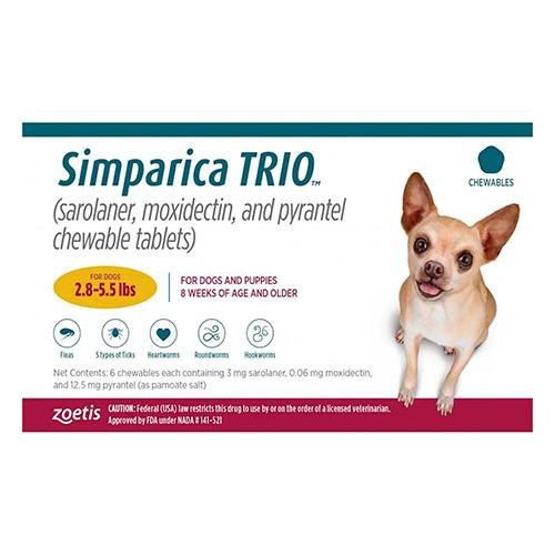 Simparica Trio Pour Chiens 2.8-5.5 Lbs (Jaune) 12 croquettes