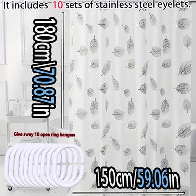 TEMU Bathroom Curtain - Uv Protection Semi-sheer Polyester Shower Curtain With Grommets, Quick-dry & Wipe-clean, Artistic Leaf Design For Bathroom Privacy & Image