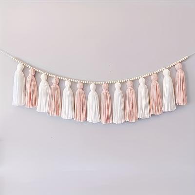 TEMU Birthday Tassel Garland Banner - Fabric Tassel Wall Hanging Decoration For Kids Bedroom, Nursery, Party, Baby Shower, Wedding Without Electricity Image