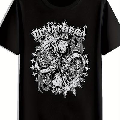 TEMU Men's Graphic T-shirt - Black Short Sleeve Round Neck Tee With Letter Print, Breathable Polyester For Summer, Casual Wear, Concerts, Beach & Gifts, Apparel | Retro Band Print | Tee, Band T Shirts Image