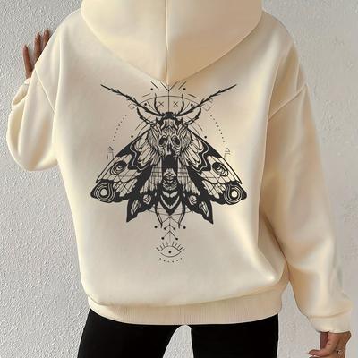 TEMU Women' Casual Graphic Hoodie - Black Polyester Knit Pullover With Intricate Black & , Long Sleeve, , Casual Wear Hoodie | Hooded Sweatshirt | Sleek Black Hoodie Image