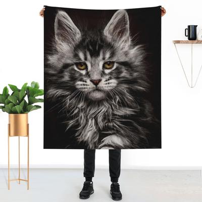 TEMU Maine Cat Print Flannel Blanket – Soft, Cozy Throw For Sofa, Bed, Office, Camping & Travel – Realistic , Plush , Perfect Gift Idea, Blanket | Plush Flannel Throw | Soft Polyester Fabric Image