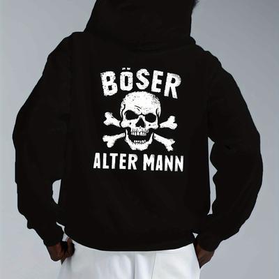 TEMU Plus Size Men's Hooded Sweatshirt - Evil Old For Man Skull Print, Casual Long Sleeve Pullover, Non-stretch Fabric, Loose Fit, Graphic Hoodie, Plus Size Image