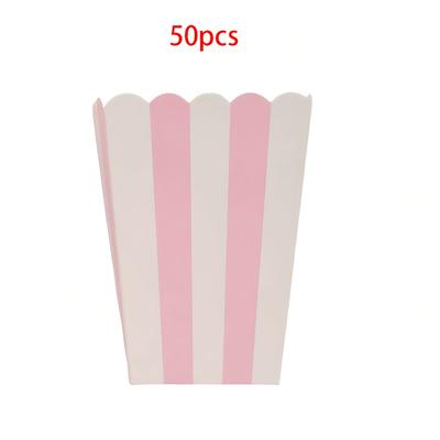 TEMU 10pcs/20pcs/50pcs Box Small Pink And White Striped Paper Popcorn Bag Paper Cup Candy Container For Birthday Wedding Bridal Shower Gender Reveal Party Favors Image