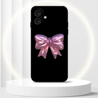 TEMU Compatible With Iphone 16 Pro Max 15 14 Plus 11 Phone Case Matte Silicone Shockproof Casing Protective Cover 2d Pink Bow Moon Love Pattern Image