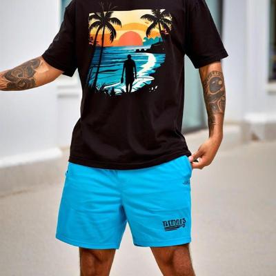 TEMU Easy And Mens Printed Short Sleeved T-shirt, Cotton Breathable And Comfortable Summer Outfit Only Upper Garment Image