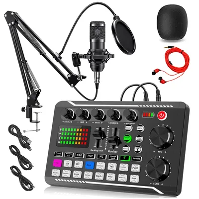 Professional Live Sound Card Live Broadcast Equipment DJ Device with Microphone Set Games Music Recording Live Streaming Device