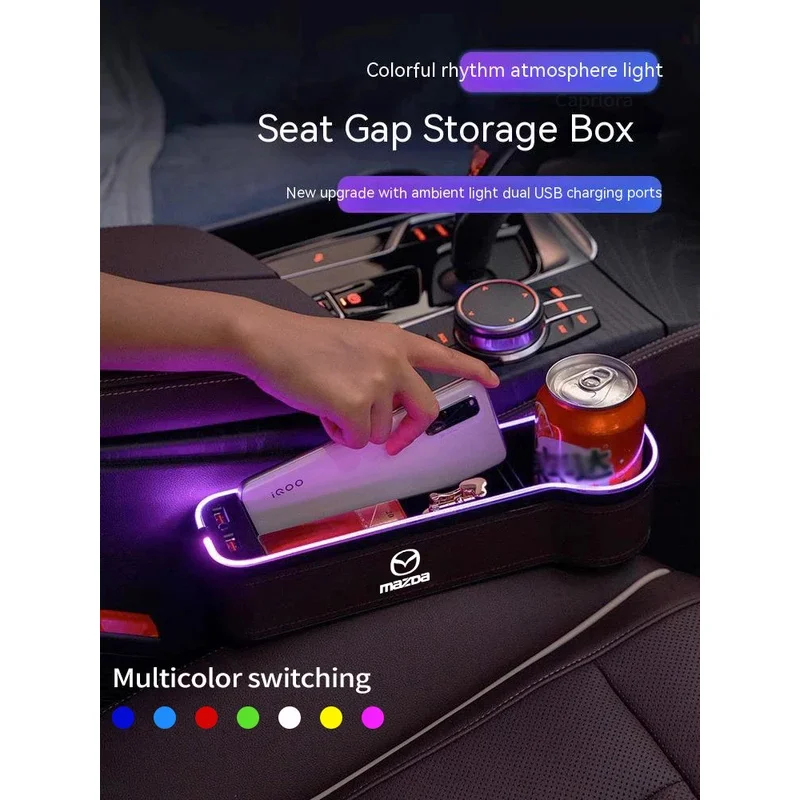 Für Mazda 2 3 5 6 Axela Atenza CX30 CX5 CX8 CX9 MX5 Auto Genäht Sitz Lücke Fugenschlitz Lagerung Box Mit Atmosphäre lampe USB Lade Image