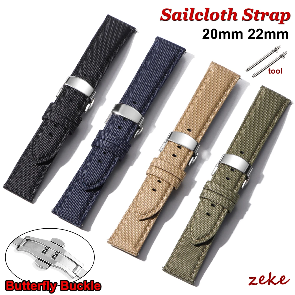 Wasserdichtes Segeltuch-Uhrenarmband, 20 mm, 22 mm, Schnellverschluss-Uhrenarmband, langlebiges Nylon-Armband, Sport-Faltschließe-Armband Image