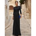Elegantes A-Linien- Kleid mit Rundhals langen Ärmeln Abendkleid für formelle Hochzeitsgäste gerafftes bodenlanges Kleid abnehmbarer dehnbarem Krepp